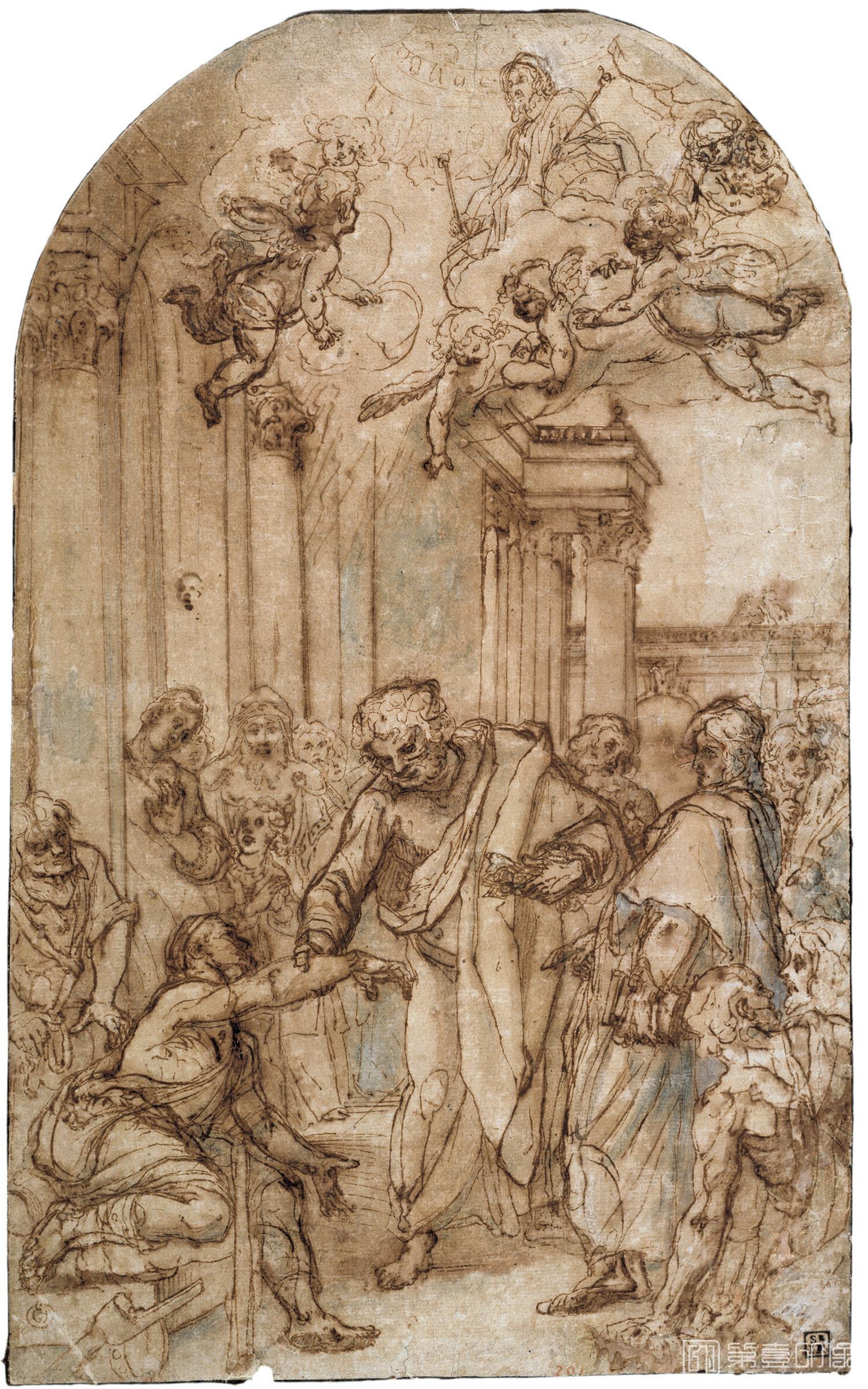 素描-西班牙普拉多美术馆素描藏画-Cardi, Ludovico-San Pedro curando al paralitico-0776